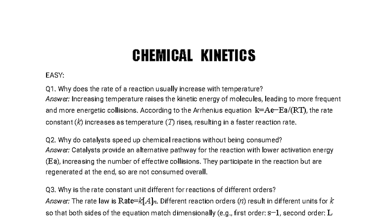 Chemical Kinetics - ABC: Key Concepts and Q&A Guide - Studocu