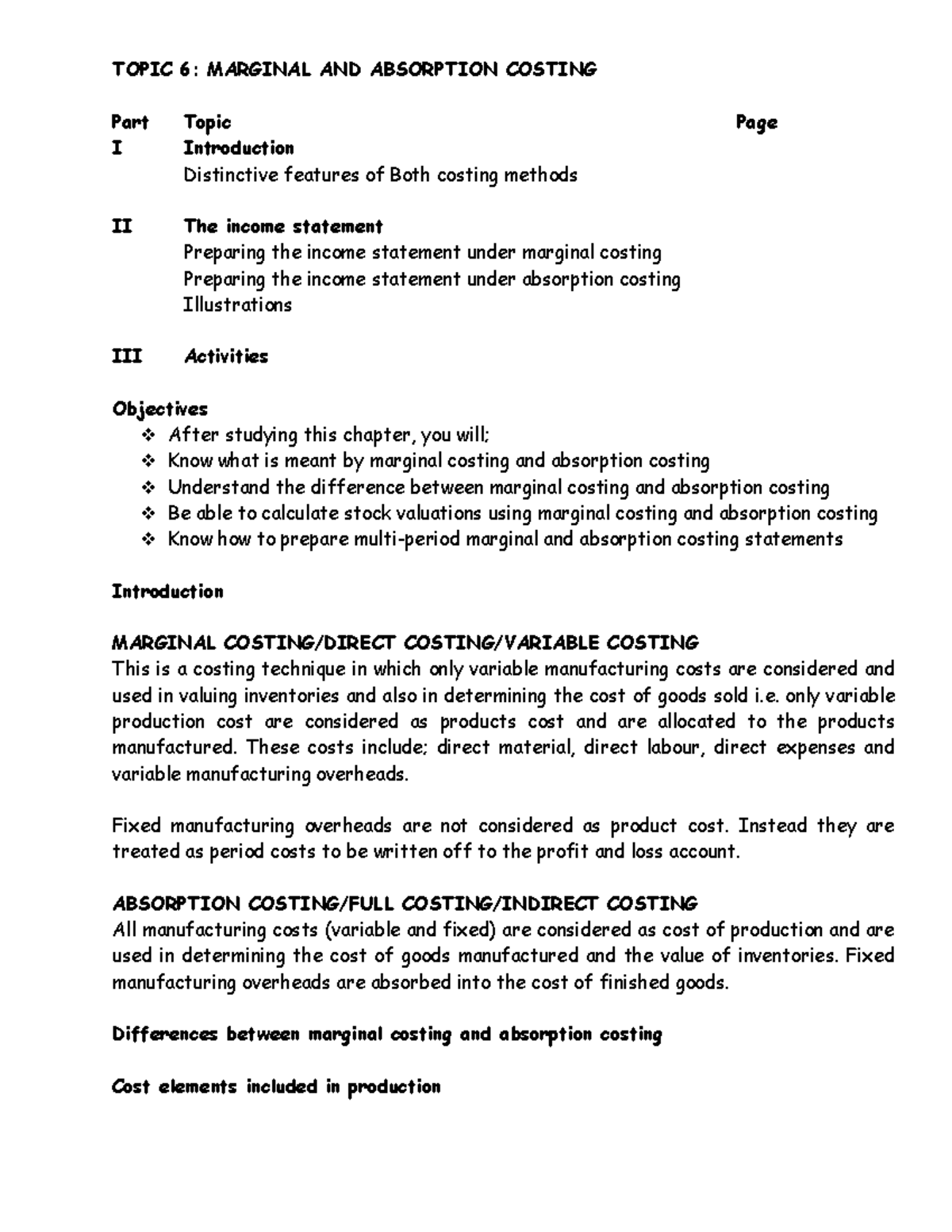 Topic 6: Marginal and Absorption Costing Analysis (FINC 101) - Studocu