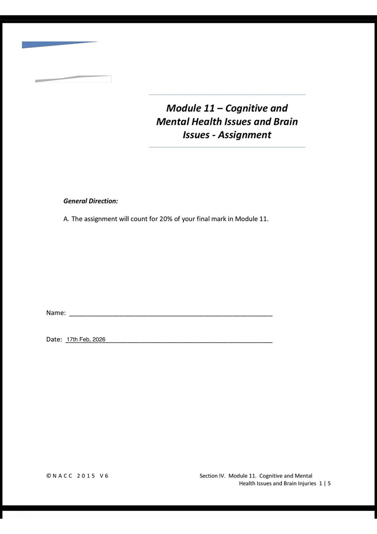 Assignment Module 11: Cognitive & Mental Health Challenges - Studocu
