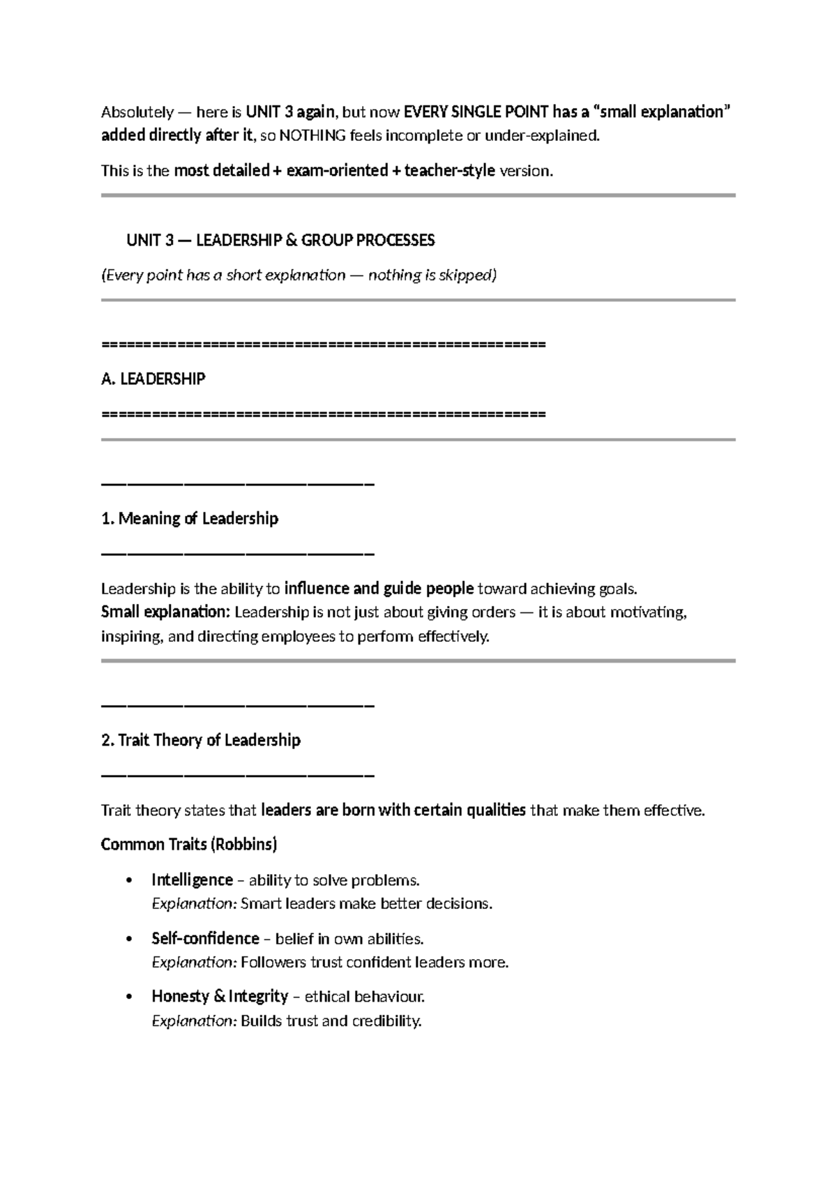 Unit 3 - Leadership Group Processes: Comprehensive Notes - Studocu