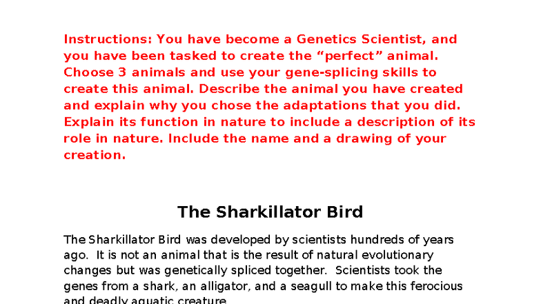 Rdg Sharkillator Bird: Genetically Spliced Creature Analysis - Studocu