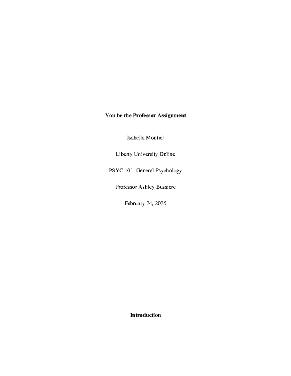 PSYC6 - Assignment - You be the Professor Assignment Isabella Montiel ...