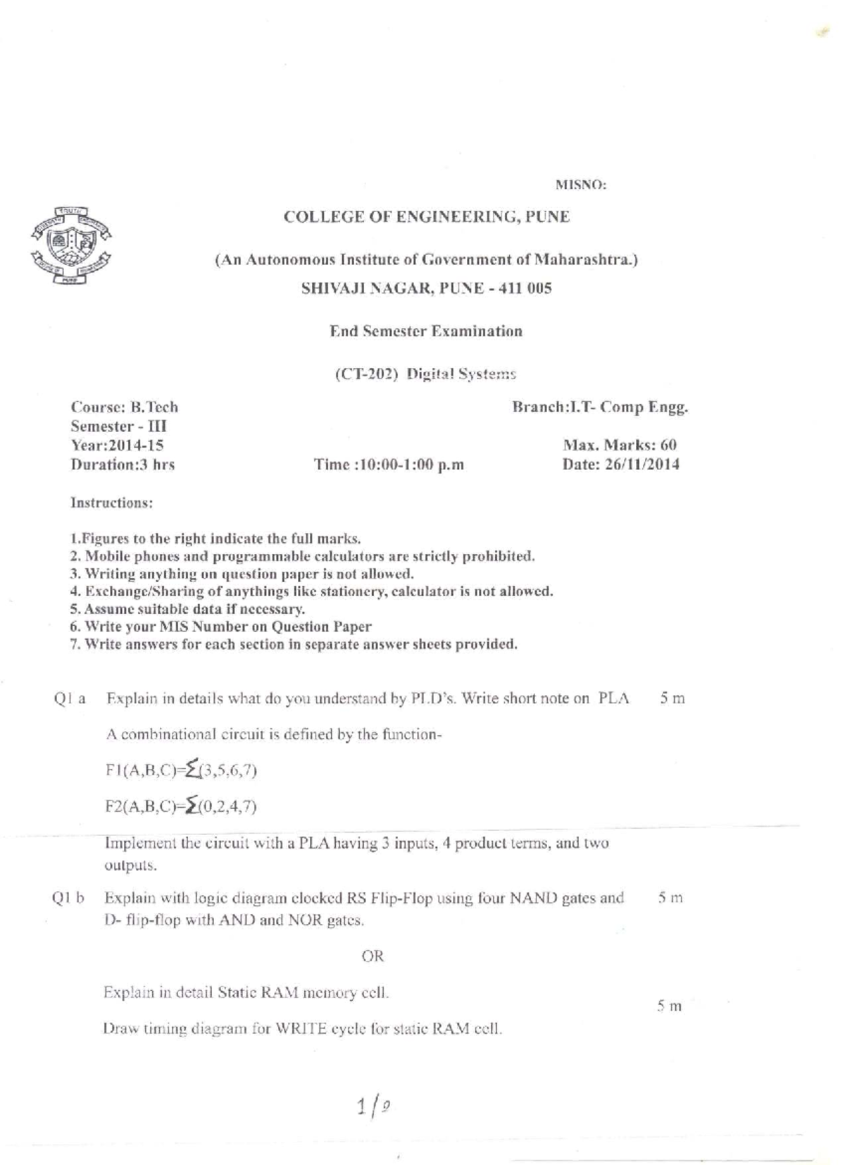 DLD 2014-15: End Semester Exam Notes for Digital Systems (B.Tech) - Studocu