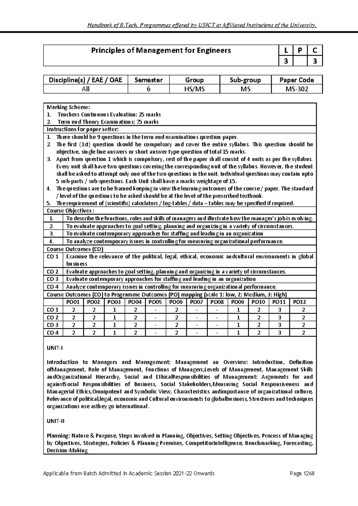 PME Syllabus: Principles of Management for Engineers (EAE OAE) - Studocu