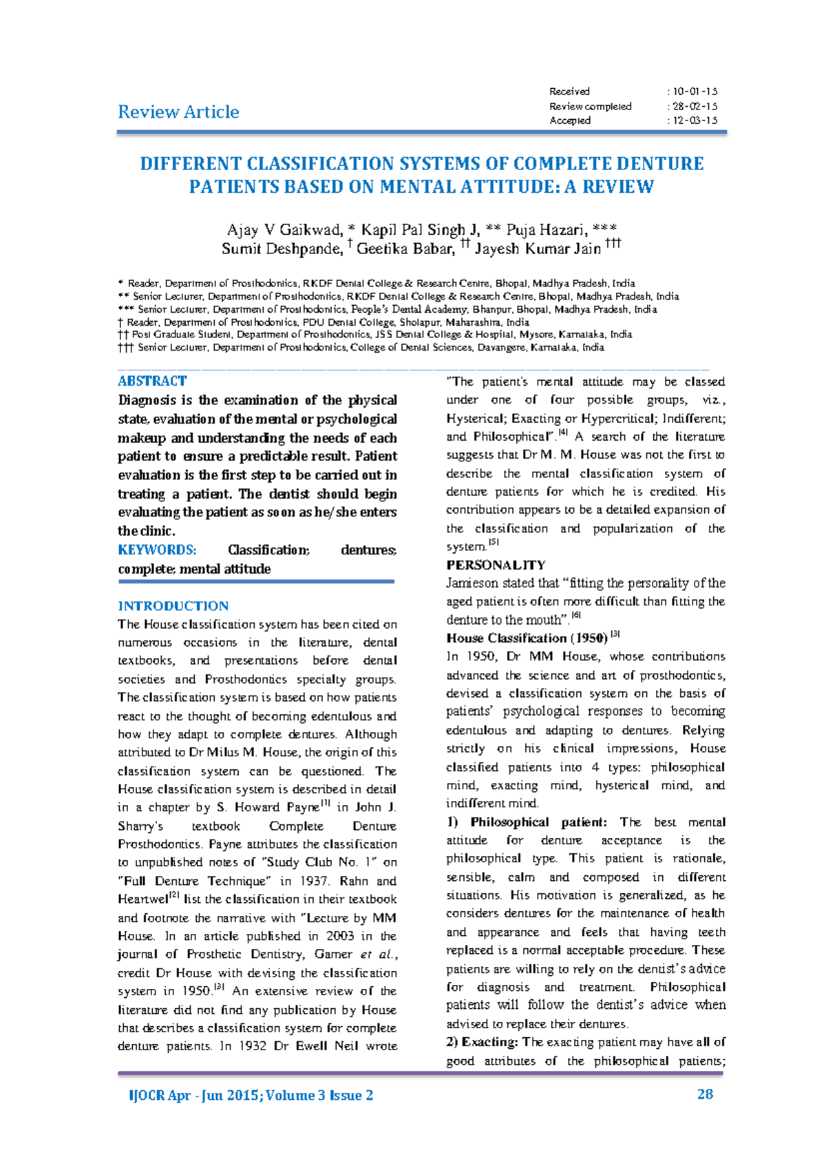 Different Classification Systems of Complete Denture Patients: A Review ...