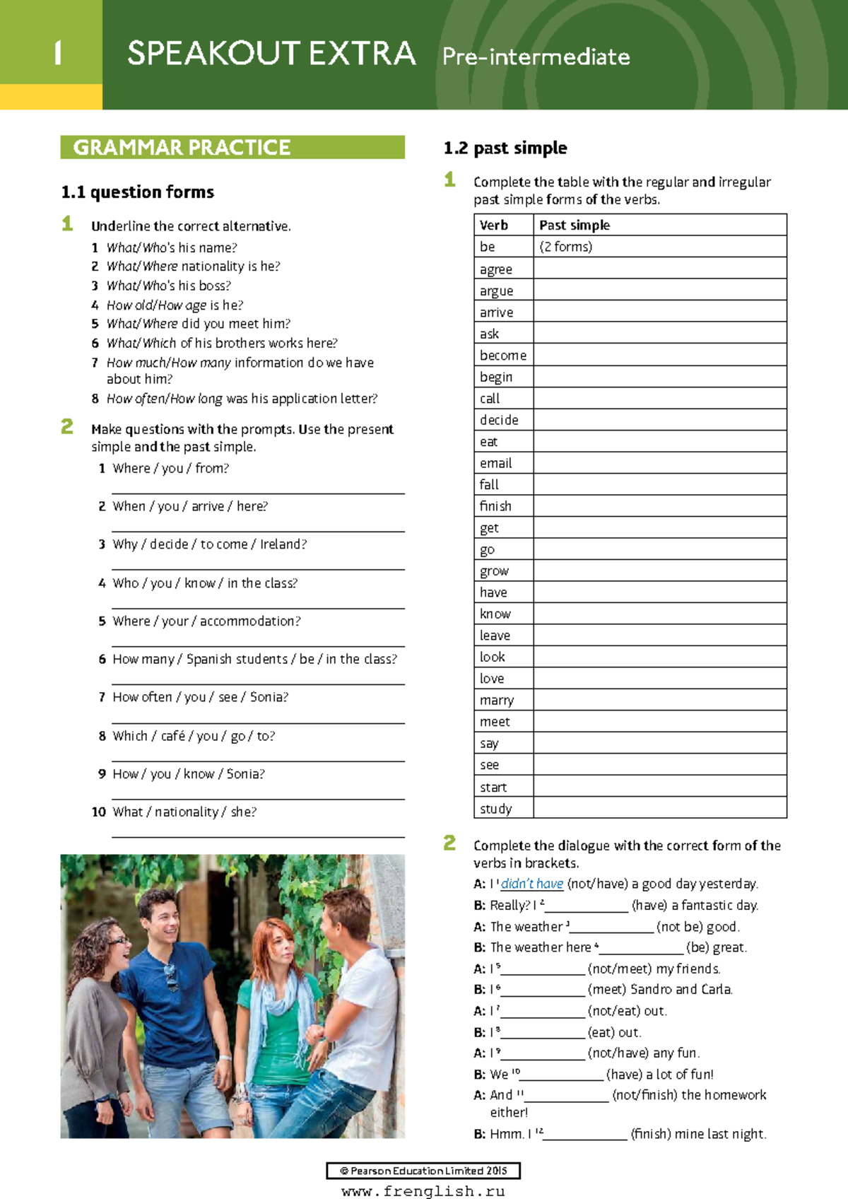 Speakout 2Ed Pre-Intermediate Grammar Extra: Past Simple & Question ...