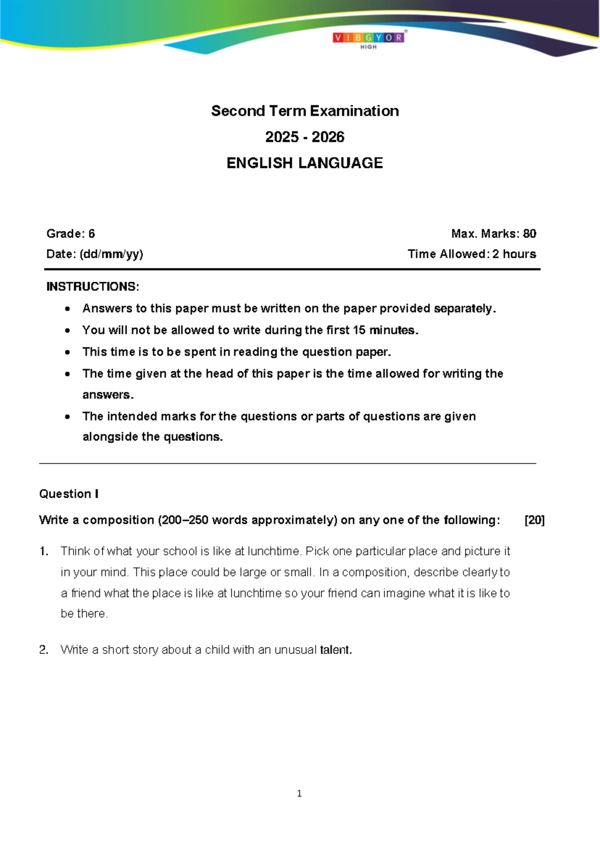 Grade 6 English Language T2 Sample Exam Paper 2025-2026 - Studocu