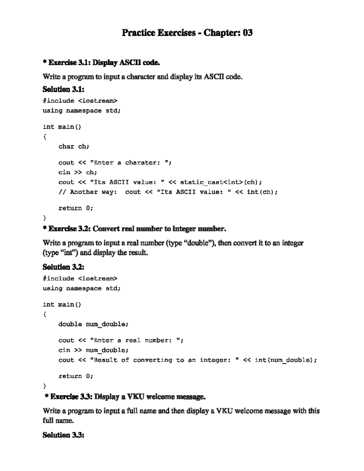 Chapter 3 Practice Exercises: C++ Solutions and Code Examples - Studocu