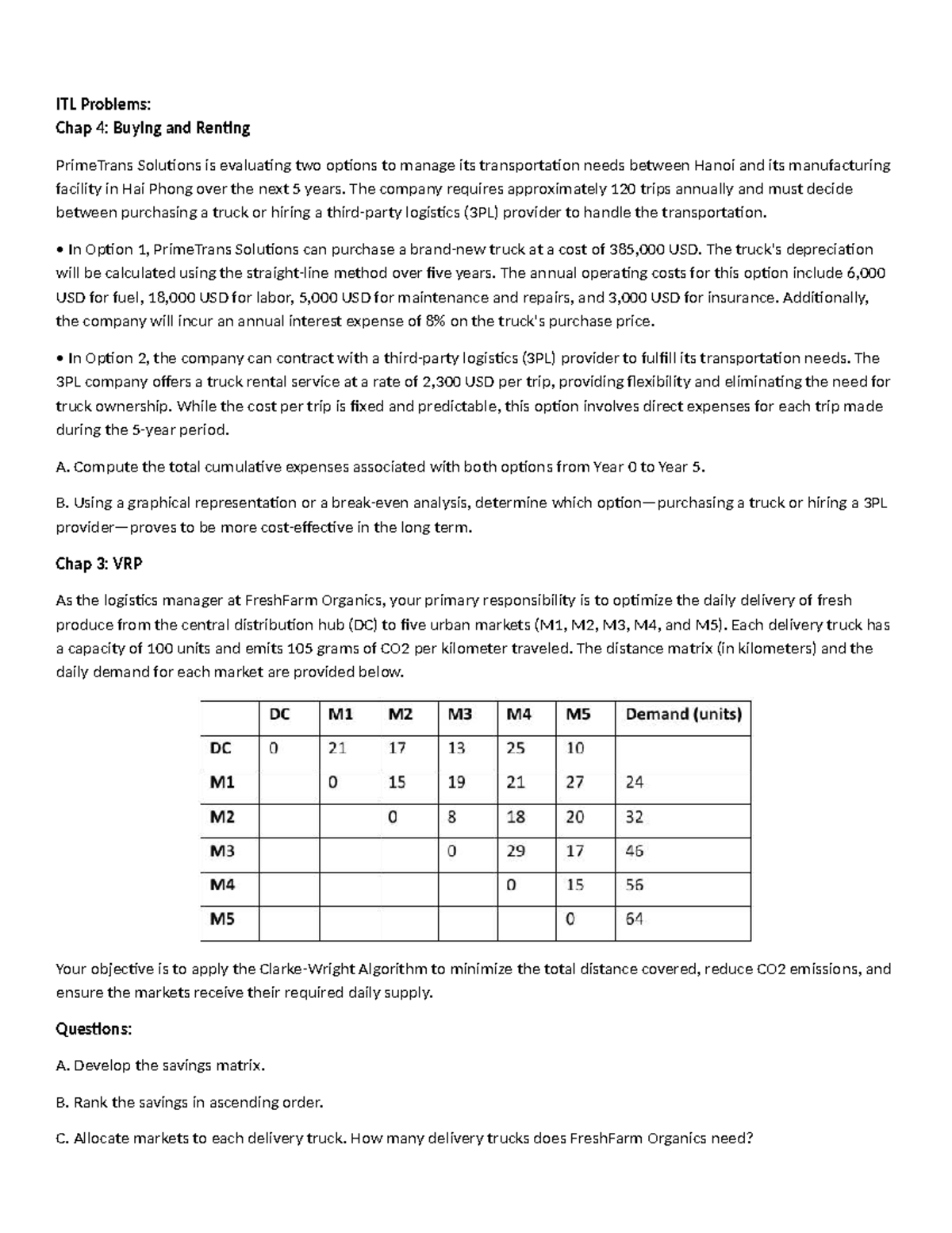 ITL Problems: Final Exam on Transportation & Logistics Strategies - Studocu