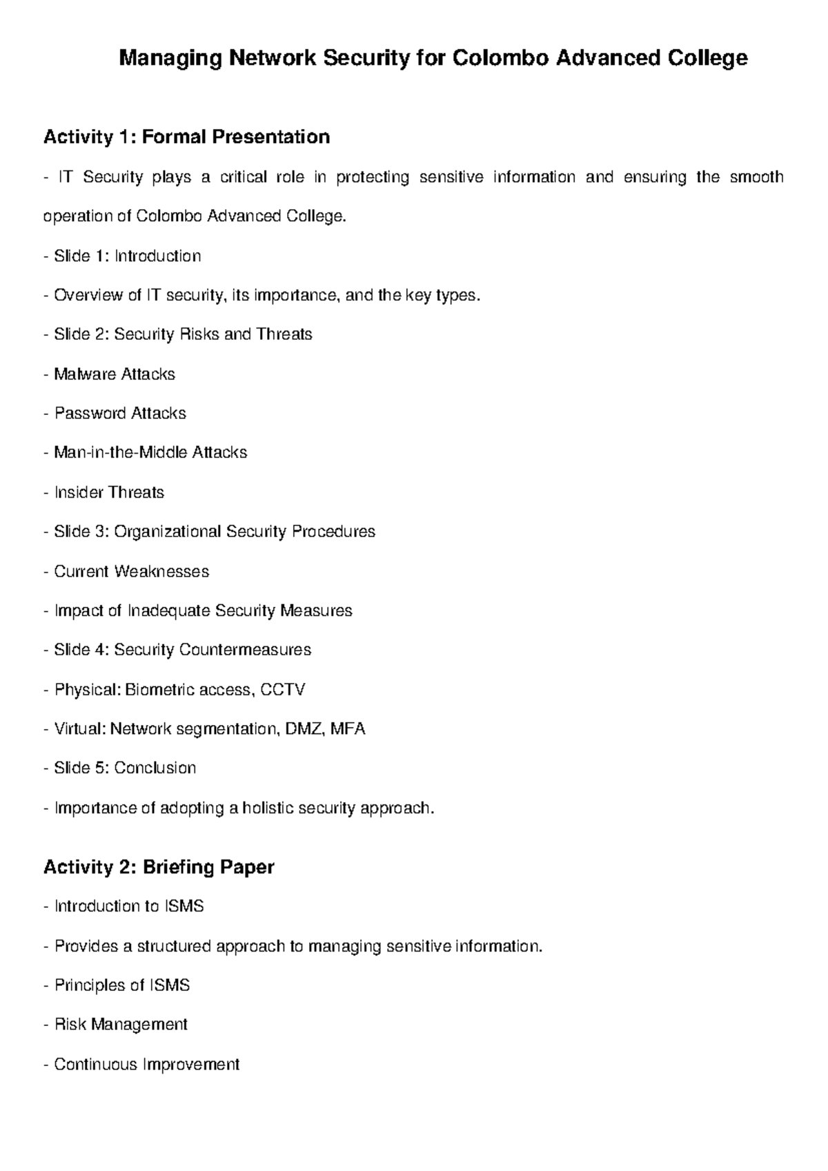 Managing Network Security - A Comprehensive Guide for Colombo College ...