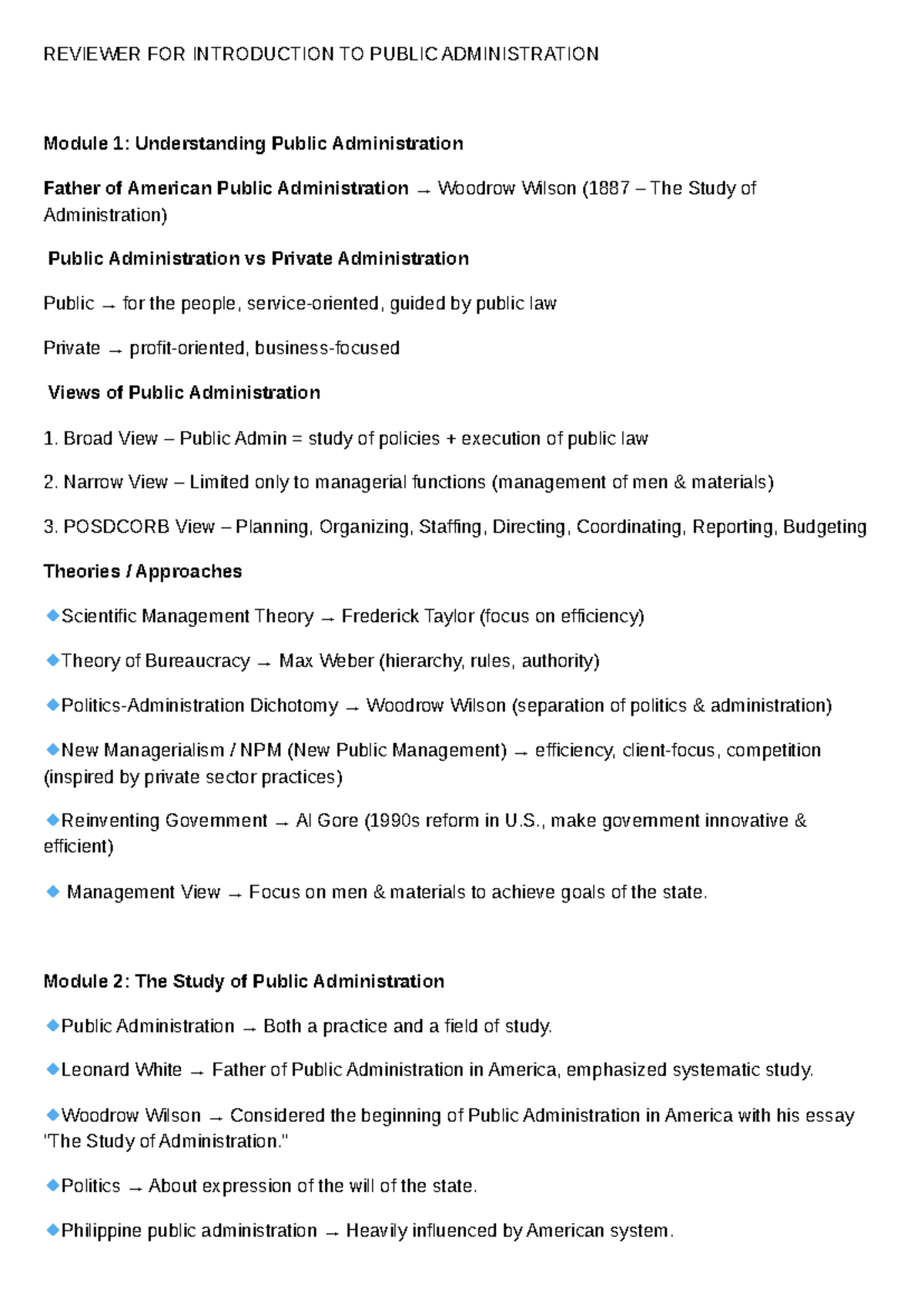 Reviewer for Introduction to Public Administration (PA101) - Modules ...