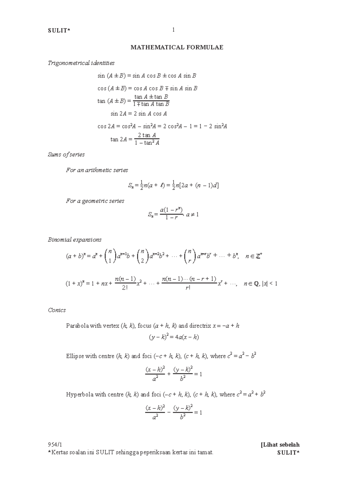 STPM 2025 Sem 1 Maths Exam: Key Formulas & Trigonometric Identities ...