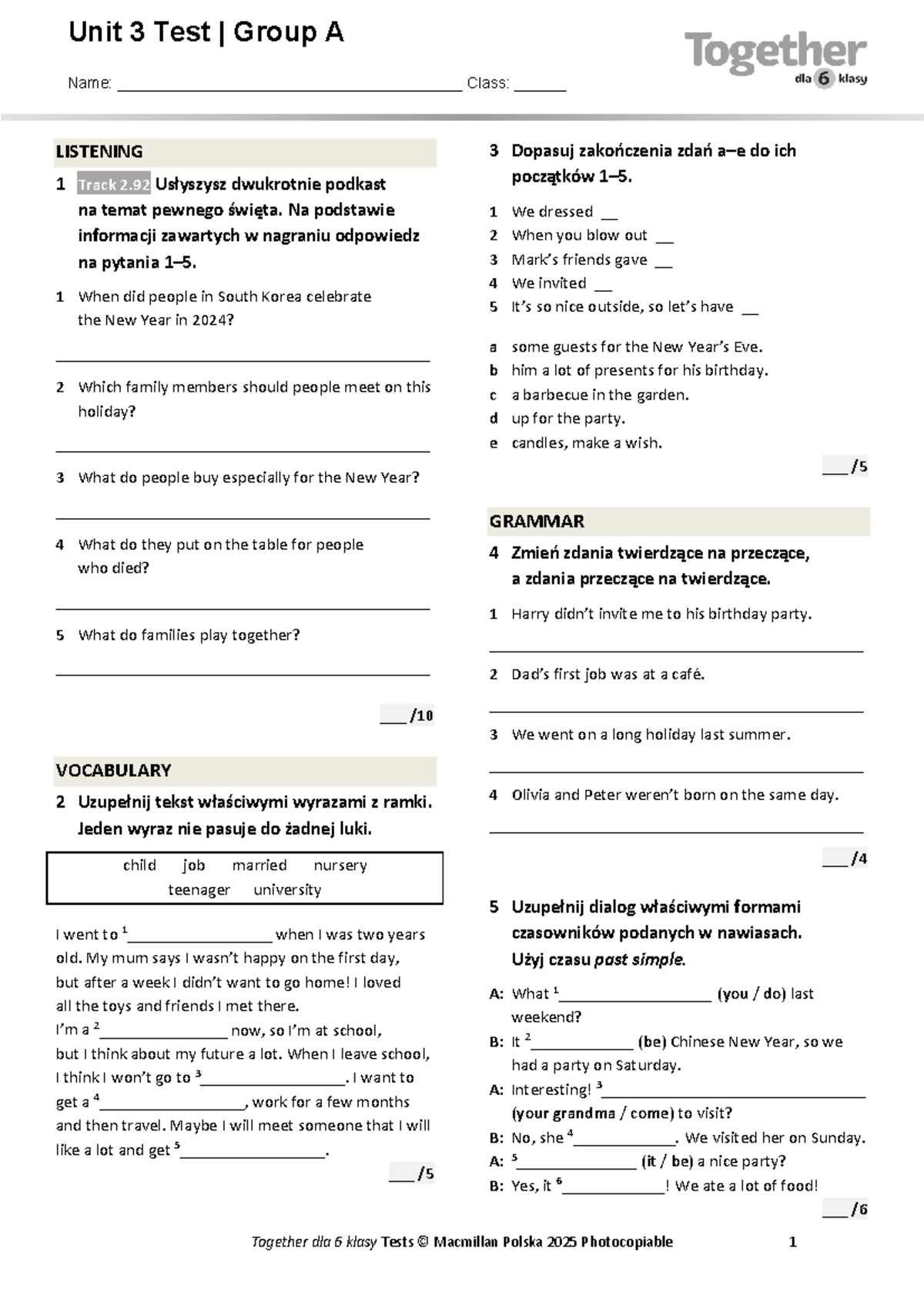 Unit 3 Test | Group A - Listening, Grammar, Vocabulary & Speaking - Studocu
