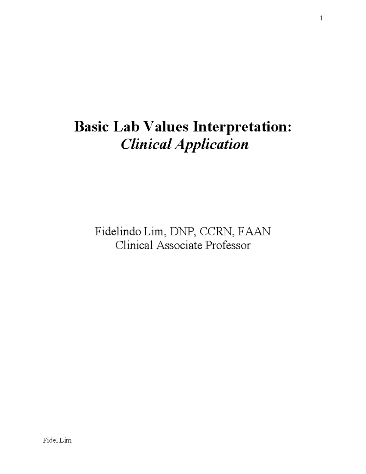 Lab Values Interpretation Handout 2024 - Basic Lab Values ...