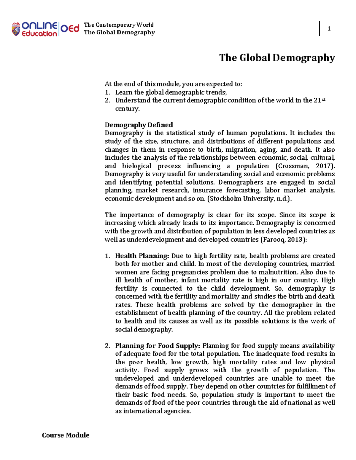 TCW Week 08 - Understanding Global Demography Trends and Issues - Studocu