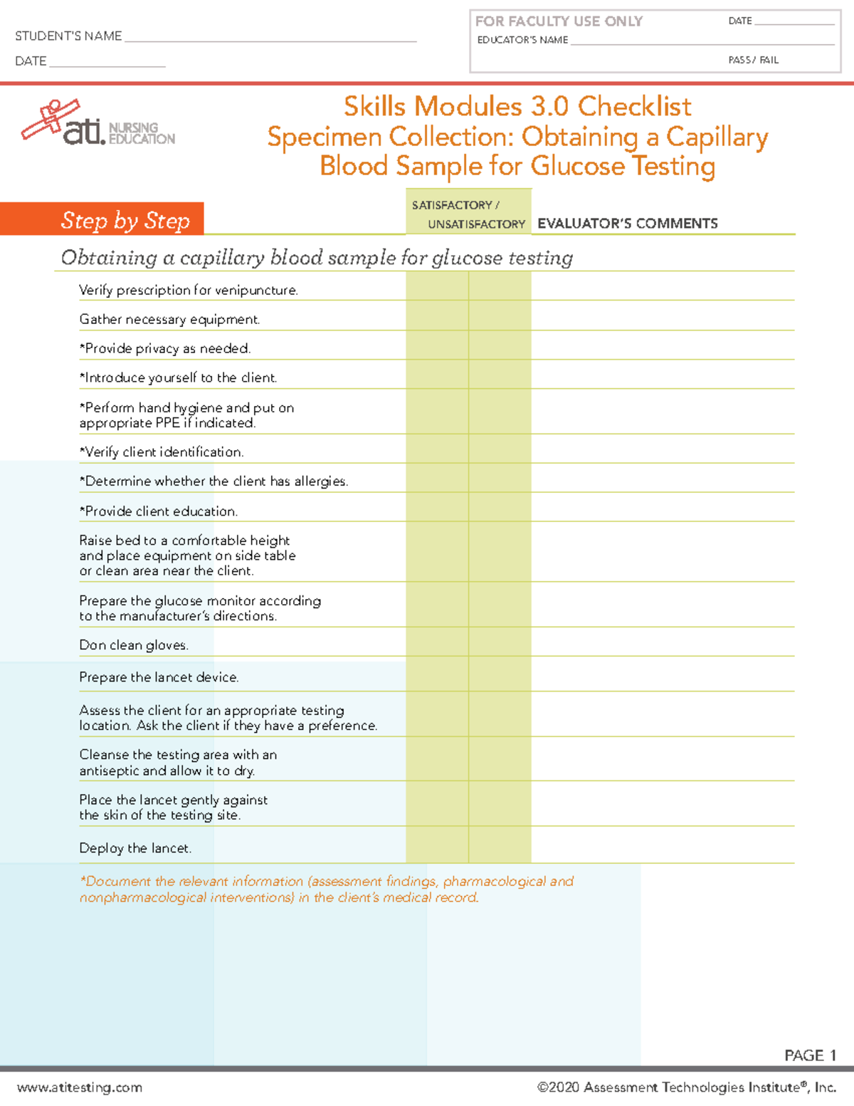 NURSING EDUCATION IL: Skills Checklist for Glucose Testing - Studocu