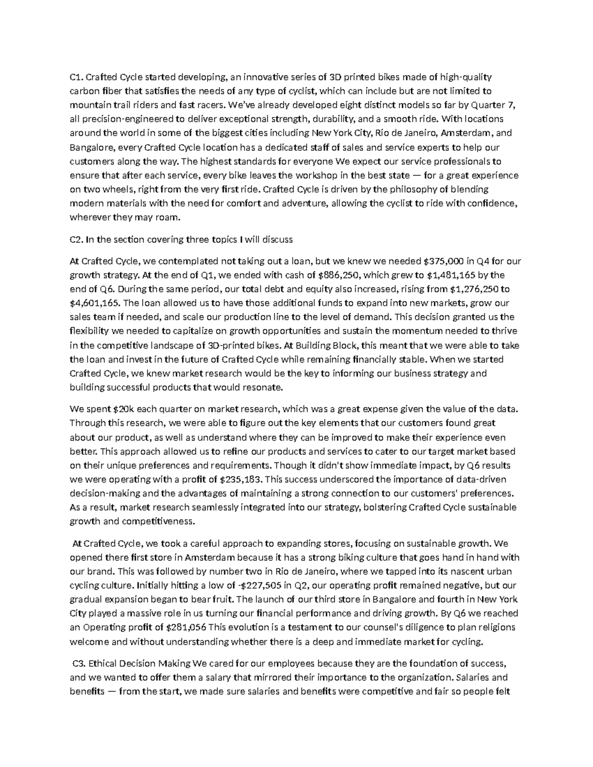361 Task 1 - COurse work - C1. Crafted Cycle started developing, an ...