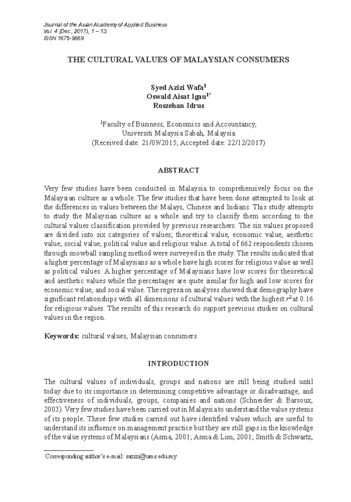Cultural Values of Malaysian Consumers: Insights from Vol. 4 (Dec, 2017 ...