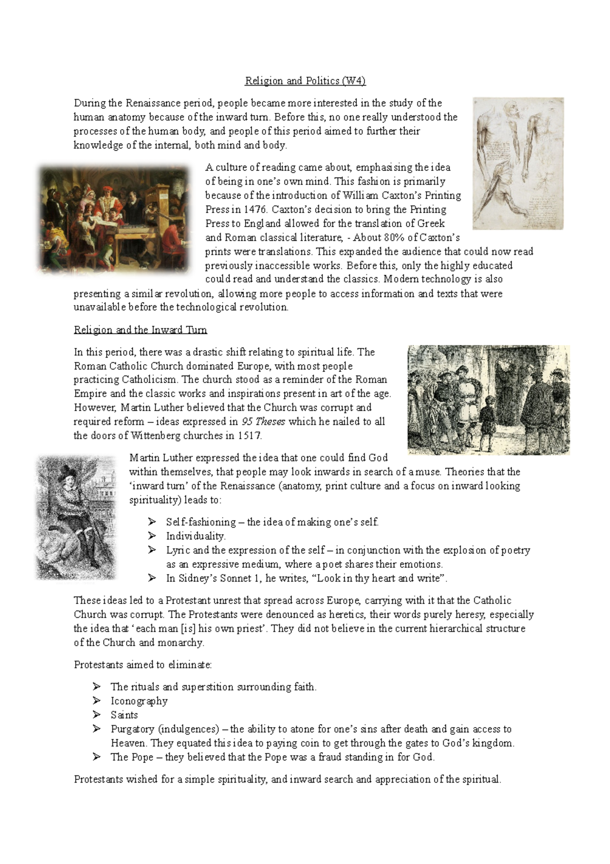 Religion and Politics (W4) - Lecture Notes on Renaissance Changes - Studocu