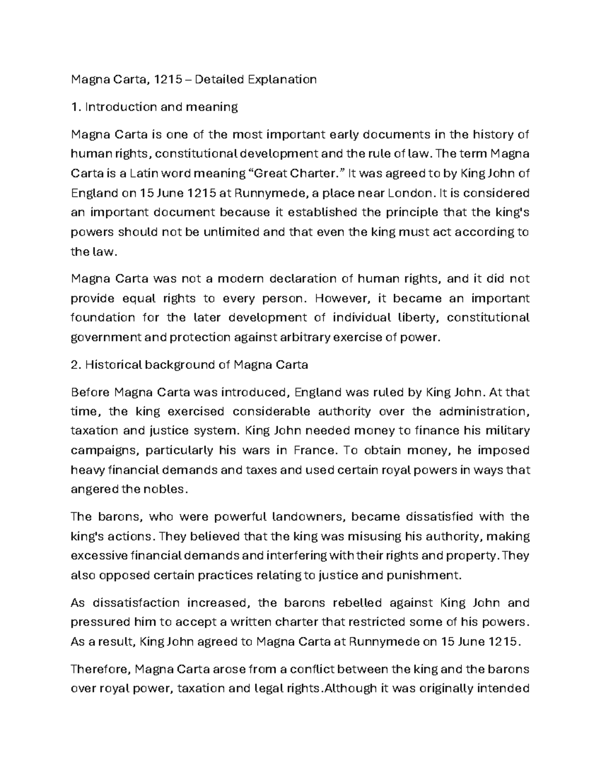 International Documents on Human Rights: Magna Carta to UDHR - Studocu
