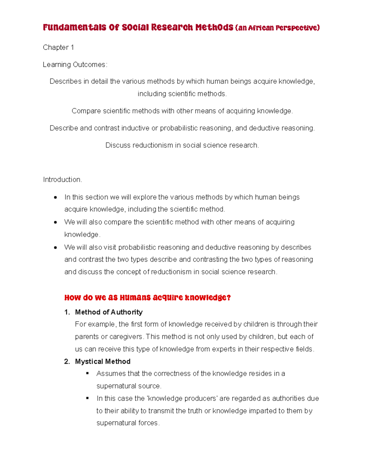 Fundamentals of Social Research Methods: Chapter 1 Overview - Studocu