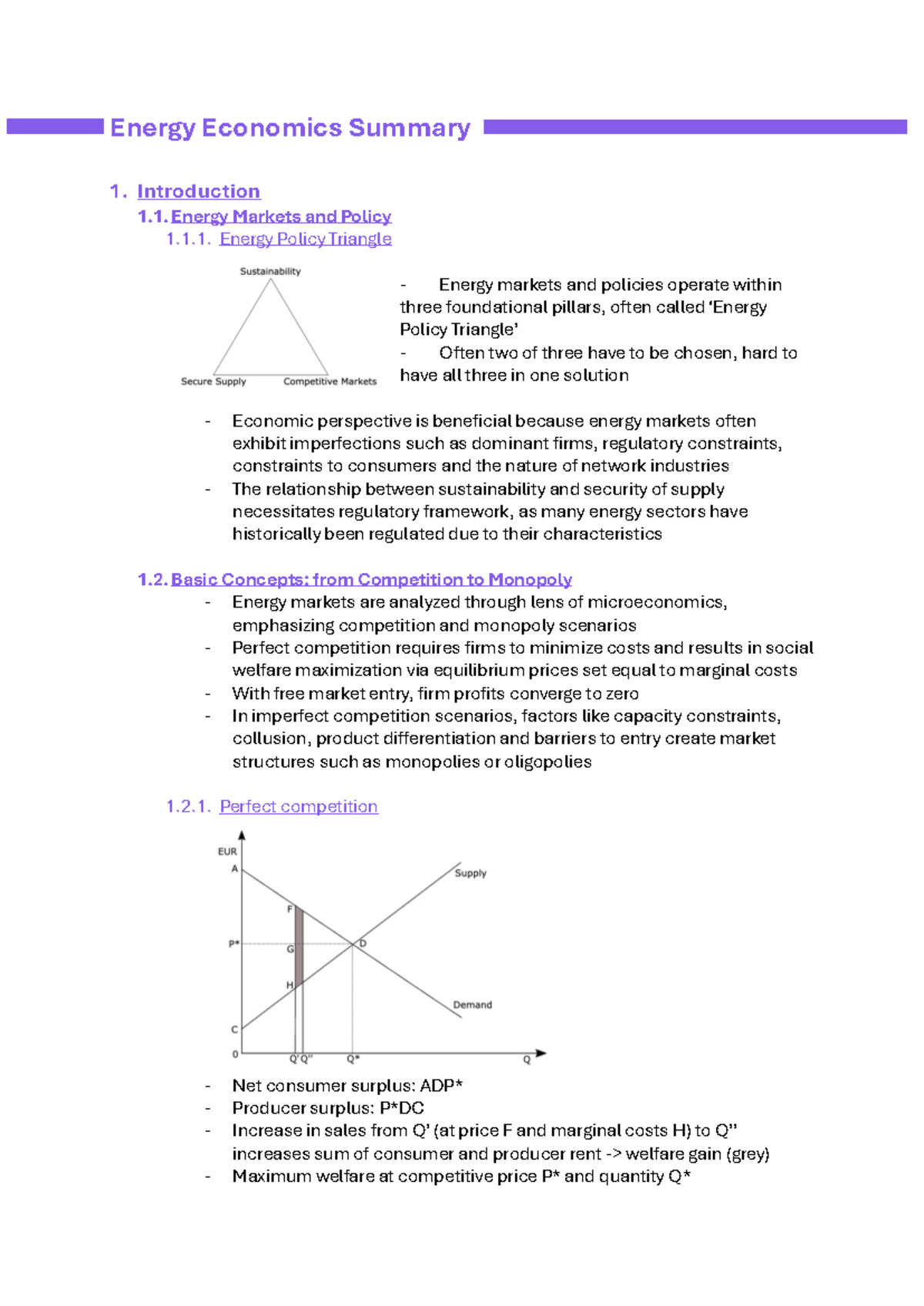 Energy Economics Summary - Introduction Energy Markets and Policy 1.1 ...