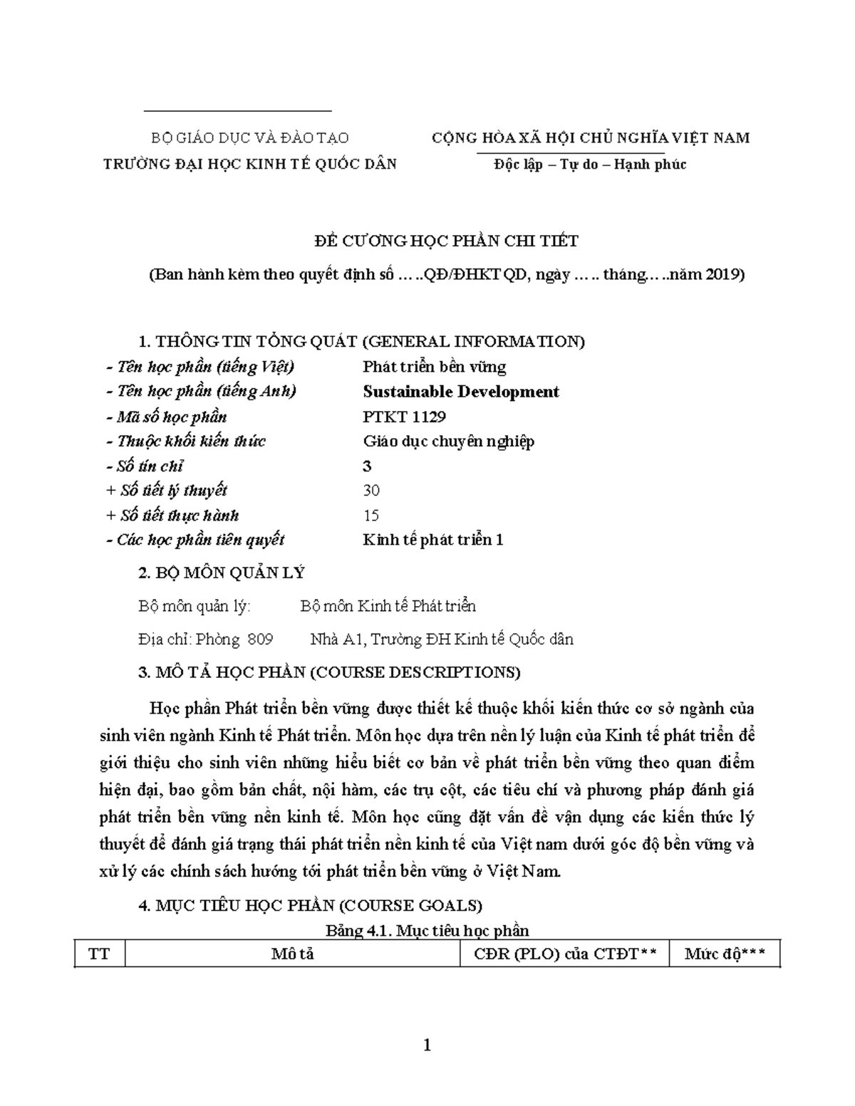 Đề cương học phần PTKT 1129: Phát triển bền vững tại Việt Nam - Document Preview