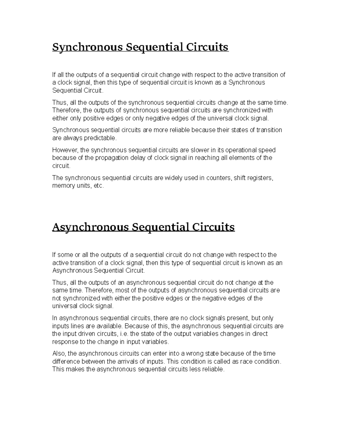 DE Unit 4: Synchronous vs Asynchronous Sequential Circuits Notes - Studocu