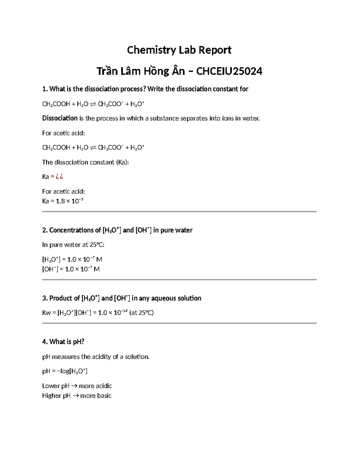 Chemistry Lab Report CHCEIU25024: Acids, Bases, and Titration ...