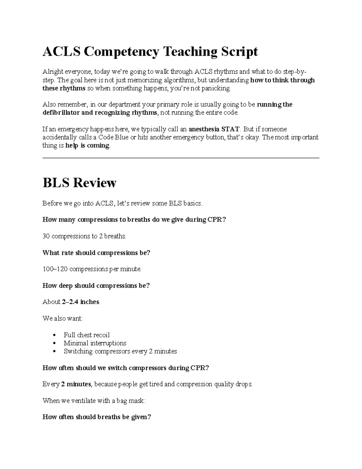ACLS 2023 Competency Teaching Script: Understanding Rhythms and ...