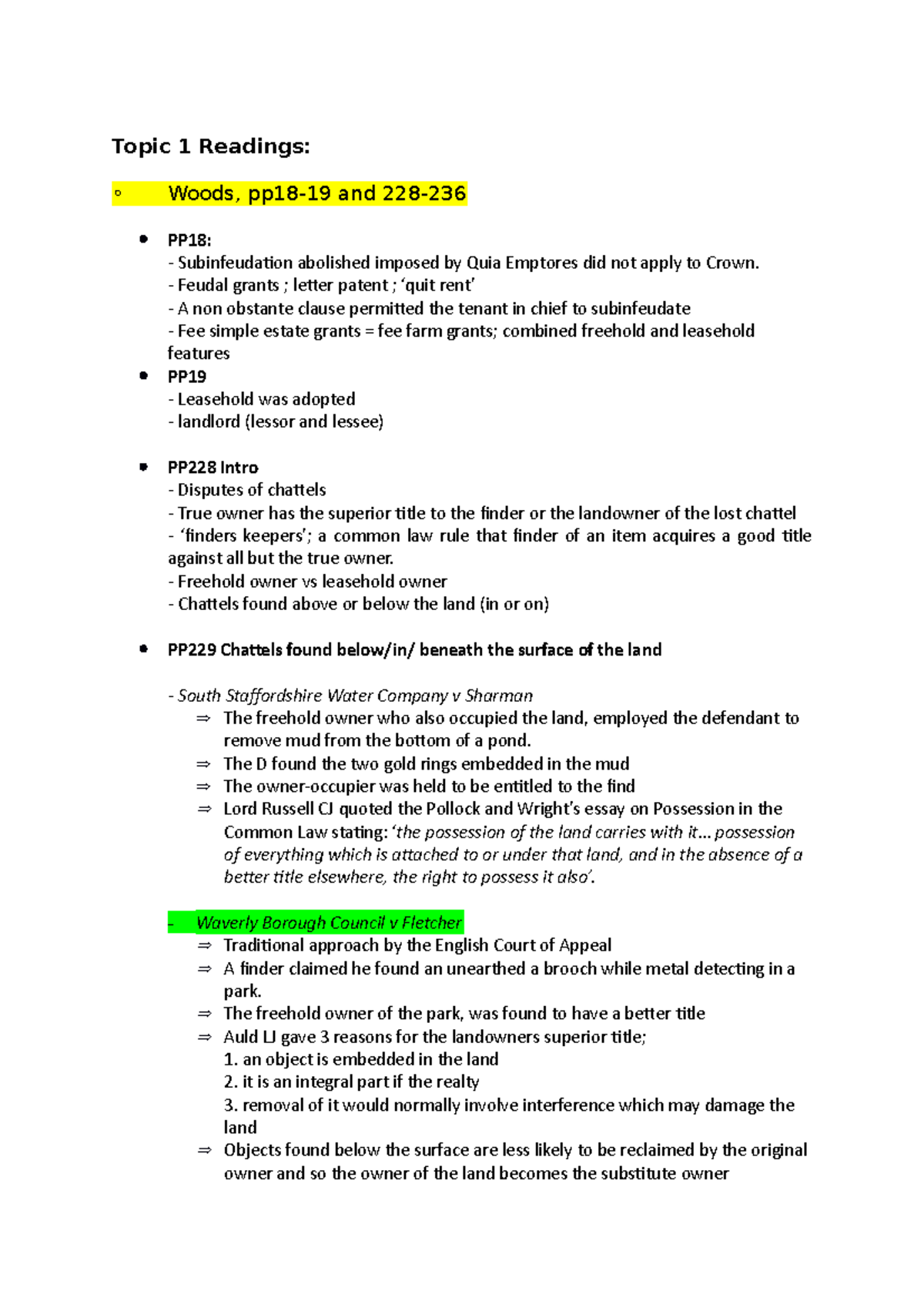Topic 1 Readings - Fixtures and Chattels Legal Analysis Notes - Studocu