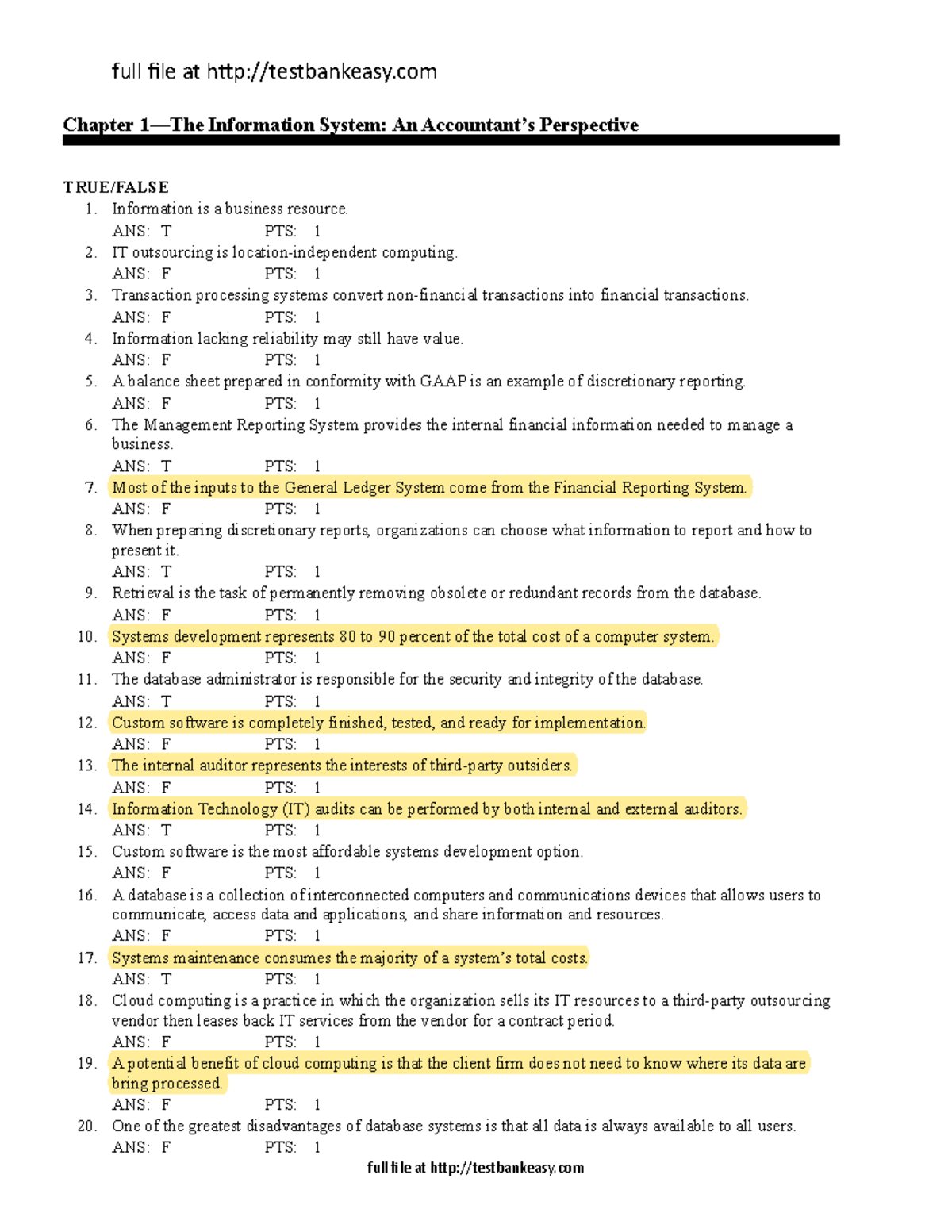 Testbank AIS Chapter 1 - Document Preview