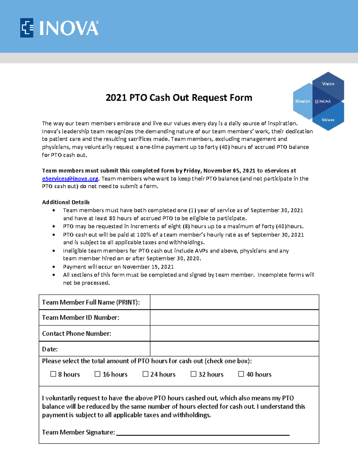 2021 PTO cash out form rev - 2021 PTO Cash Out Request Form The way our ...