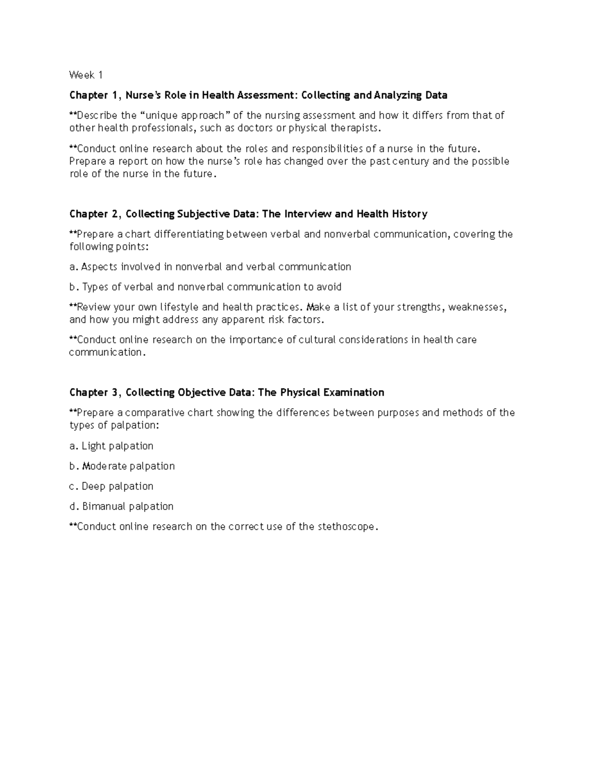 Health assessment chapter 1-3 - Week 1 Chapter 1, Nurse’s Role in ...