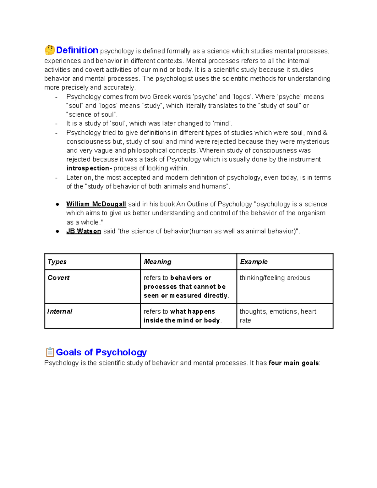 Introduction to Psychology: Definition, Goals & Nature (PSY101) - Studocu