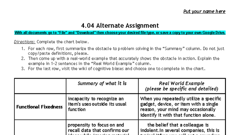 Psych 1: 4.04 Alternate Assignment on Cognitive Biases - Studocu