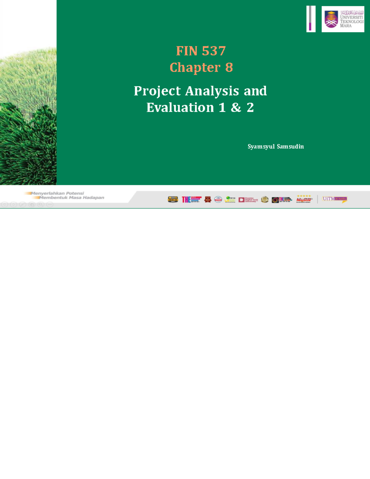 CHAP 8 FIN537 - notes slide - FIN 537 Chapter 8 Project Analysis and ...