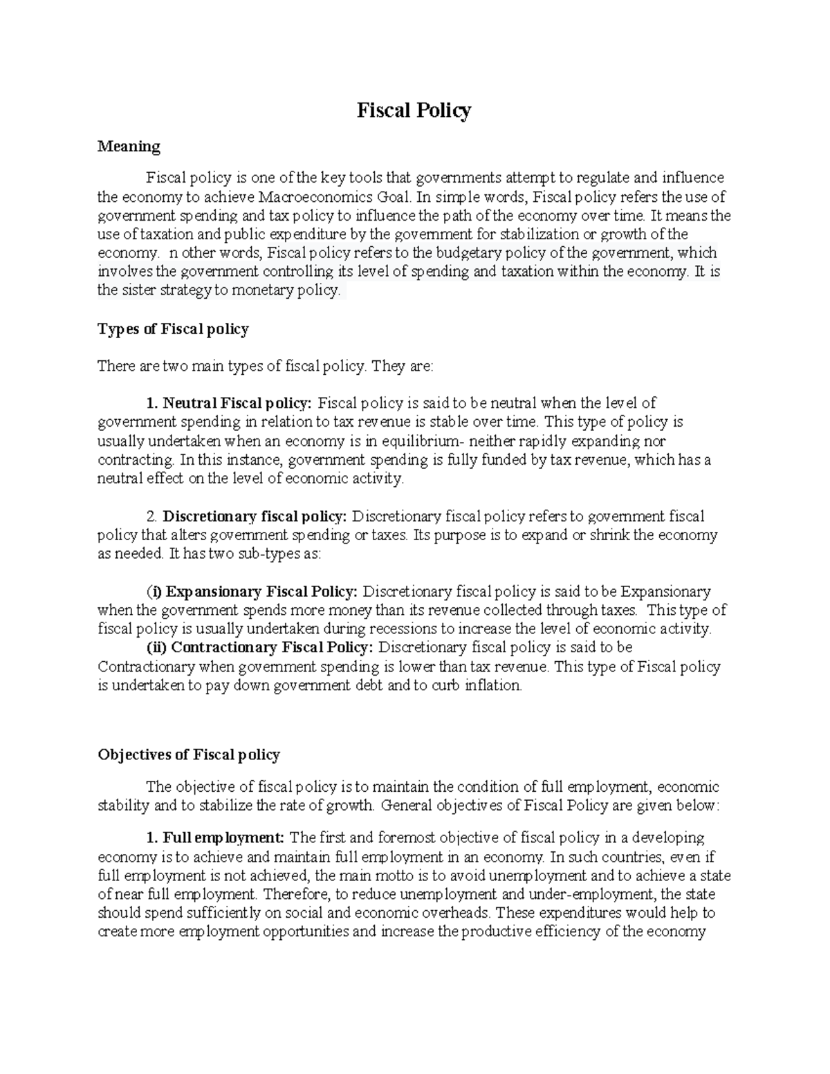 Fiscal Policy Overview: Key Concepts in Public Finance & Taxation - Studocu