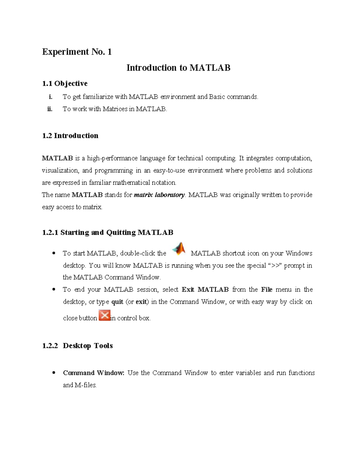 Lab 1: Introduction to MATLAB - Basics and Matrix Operations - Studocu