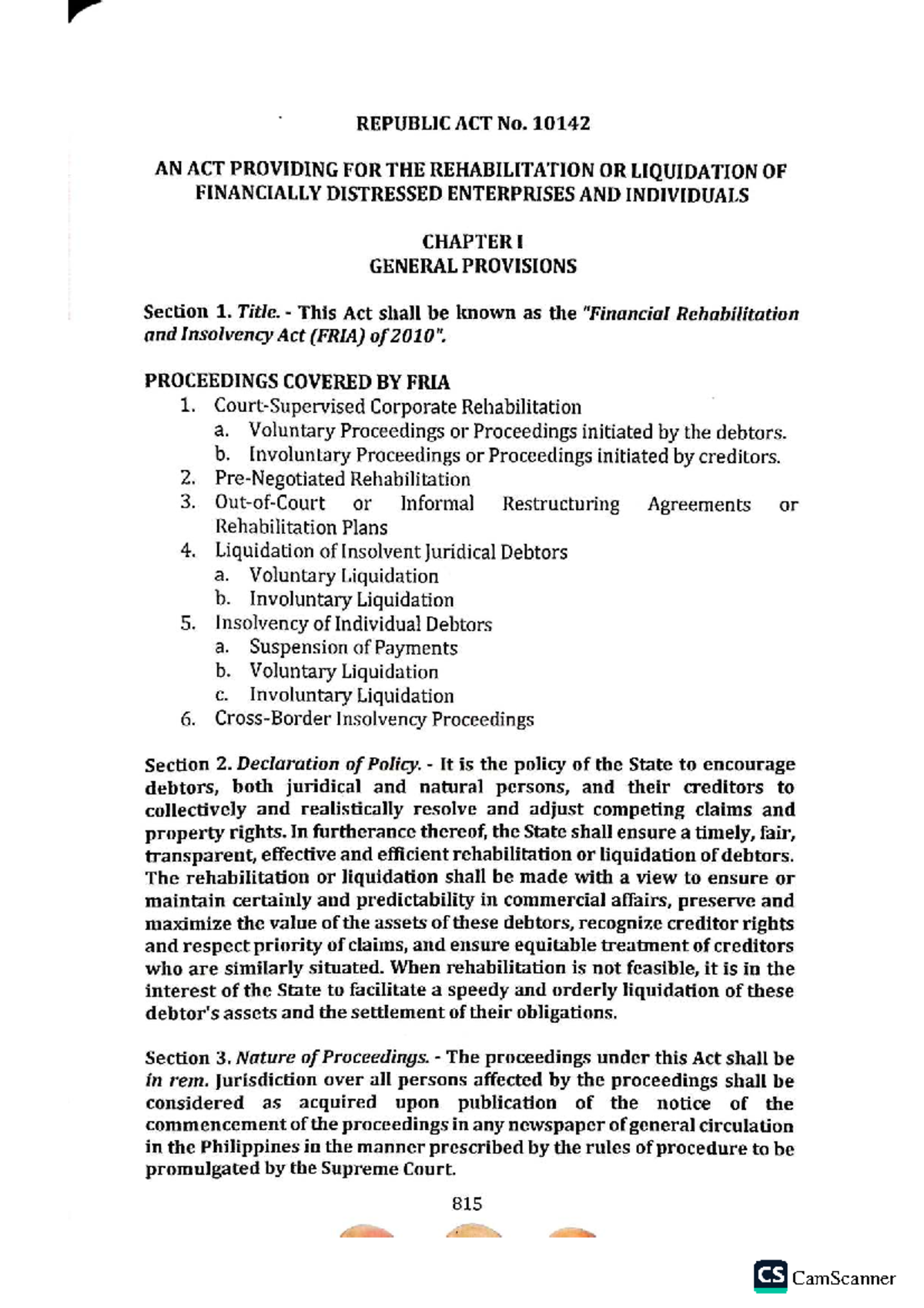 FRIA 1-3: Notes on the Financial Rehabilitation and Insolvency Act (R.A ...