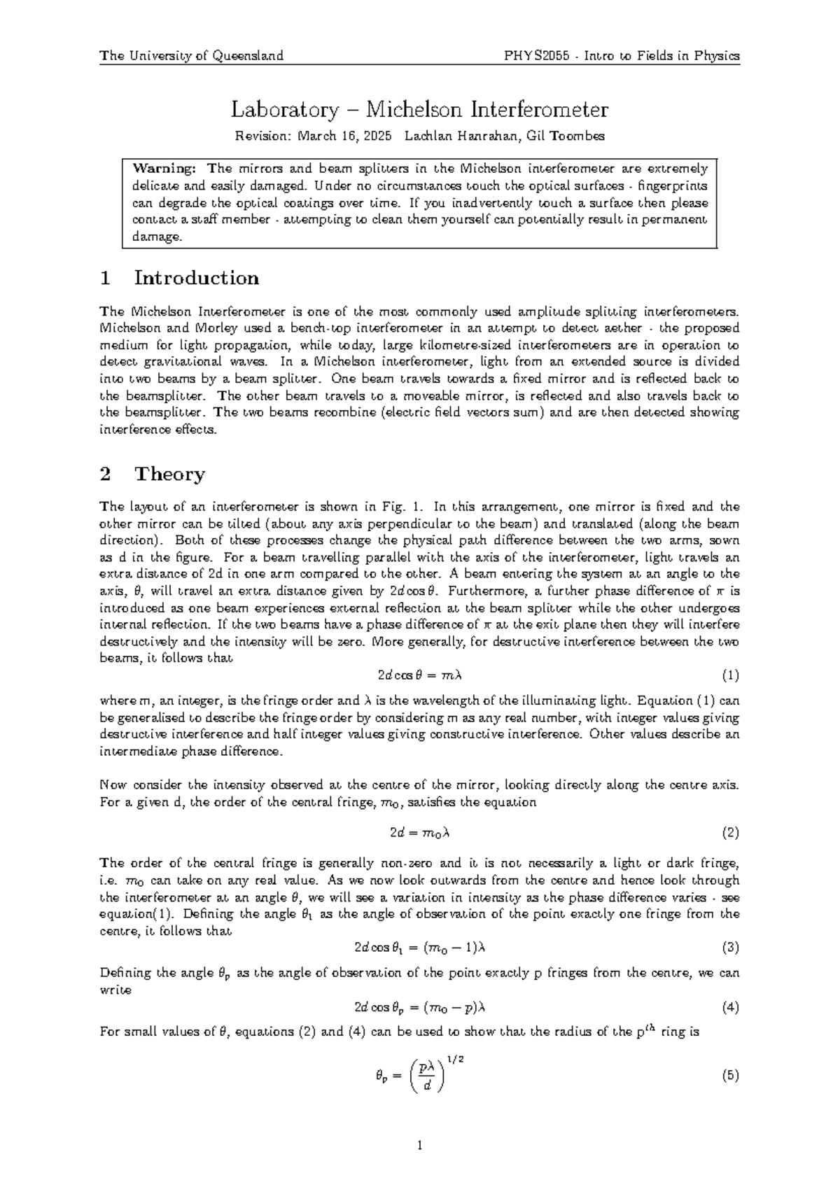 Experiment Notes on Michelson Interferometer PHYS 2025 - Studocu