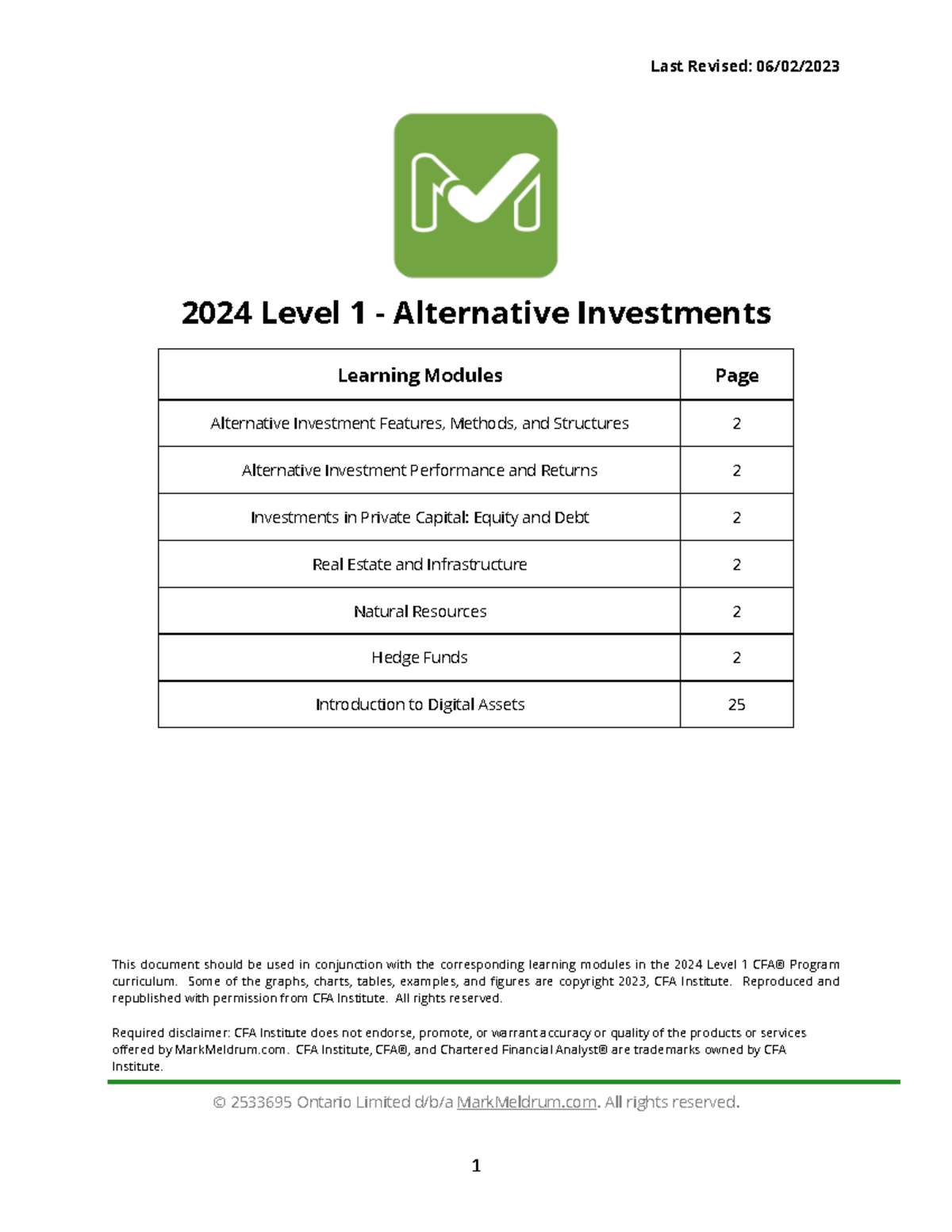 2024 CFA Level 1 - Alternative Investments Overview & Concepts - Studocu