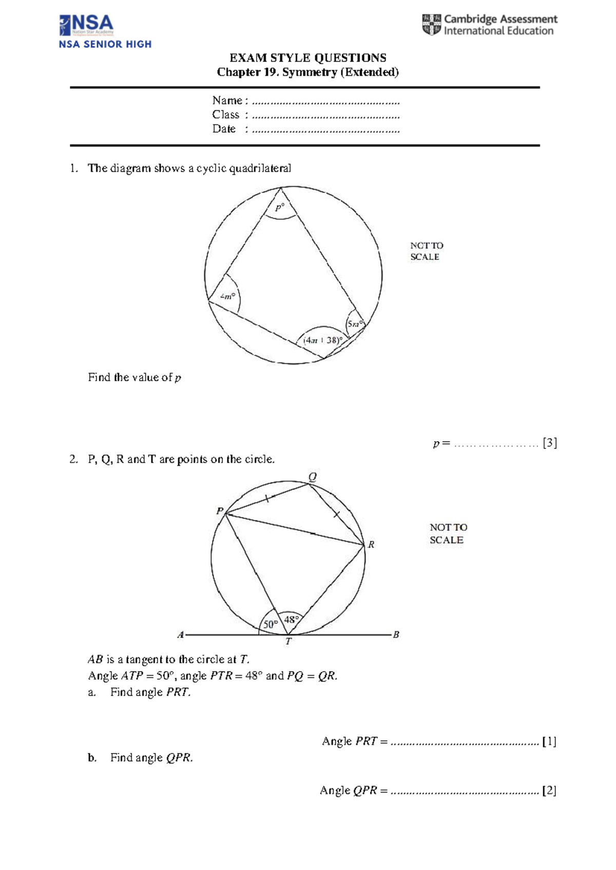 EXAM STYLE QUESTIONS: Chapter 19.2 Circle Theorems (Extended) - Studocu