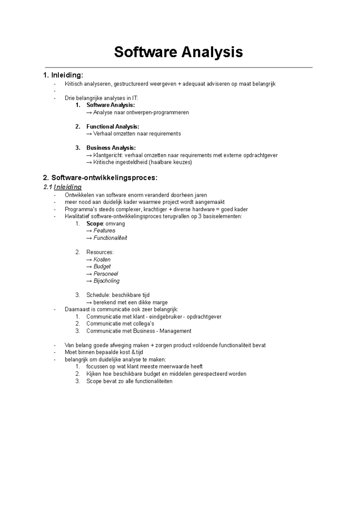 Software analysis 1: Inleiding tot kritische analyse en projectmethoden ...