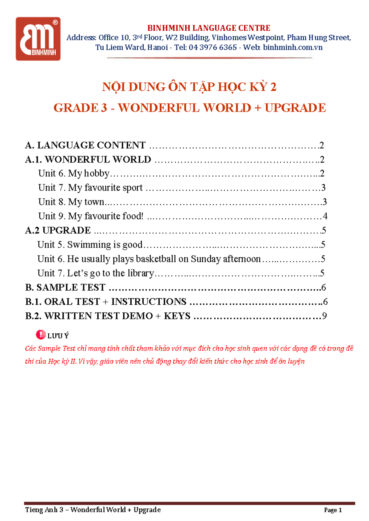 Grade 3 Tieng Anh: Wonderful World Upgrade - Semester 2 Review - Studocu