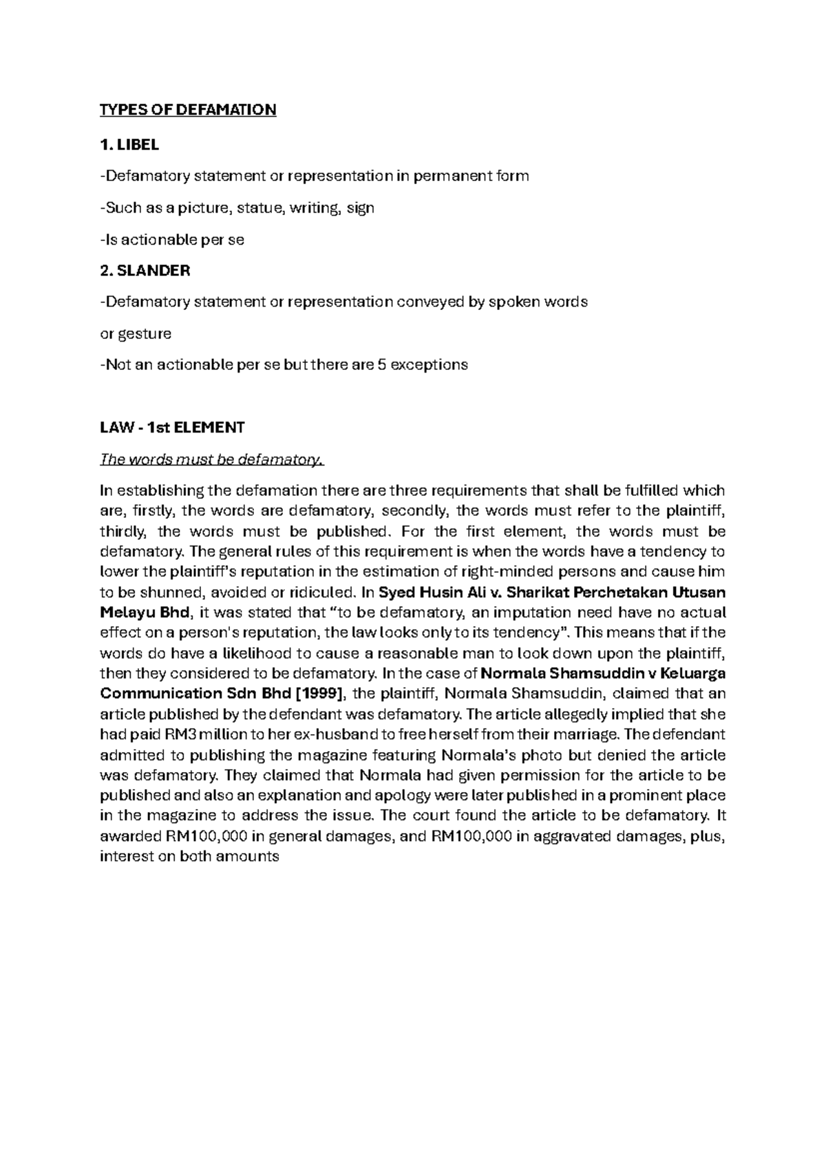 Defamation Law: Key Elements & Case Studies (LAW 101) - Studocu