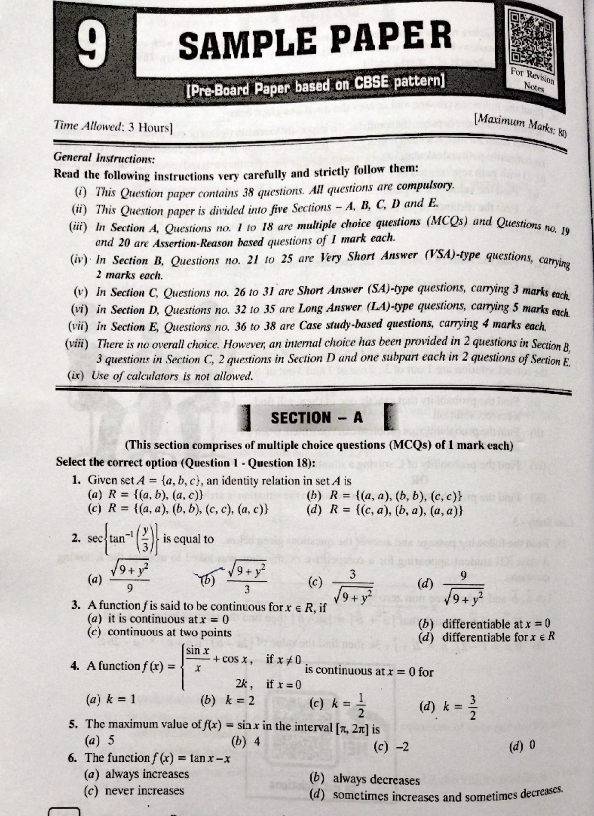 9 Sample Paper Based on CBSE Pattern for Revision (80 Marks) - Studocu