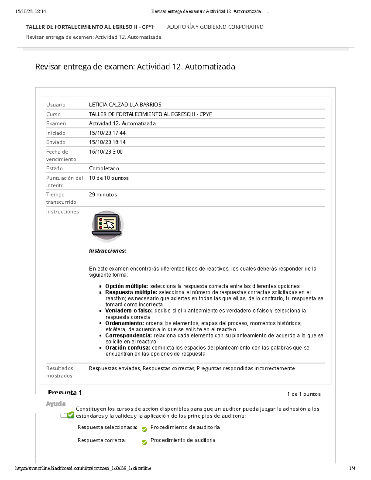 Actividad 12 - Entrega de Examen Automatizada - TALLER DE ...