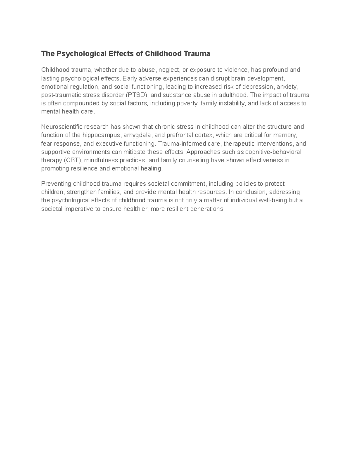 PSY 101: The Psychological Effects of Childhood Trauma - Studocu