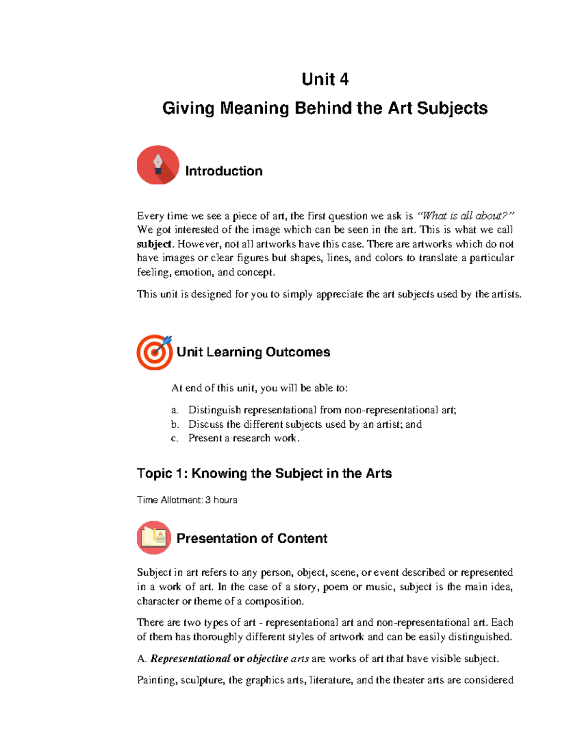 Unit 4: Understanding Art Subjects and Their Meanings - Studocu